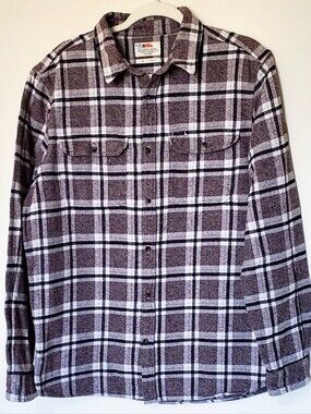 F'Jallraven Ovik Heavy Flannel Shirt Comfort Fit 100% Cotton Brown Plaid Lg EUC